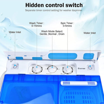 GiantexUK Twin Tub Washing Machine, 4.5KG Compact Washing Machine and Spin Dryer Combo with 3 Modes, Drainage & Timer(3.5kg Washer 1kg Dryer, Blue+White)