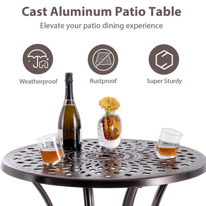 GiantexUK 79cm Round Garden Table, Cast Aluminum Patio Bistro Table with Umbrella Hole & Adjustable Foot Pads(4 Legs, 79 x 71cm)