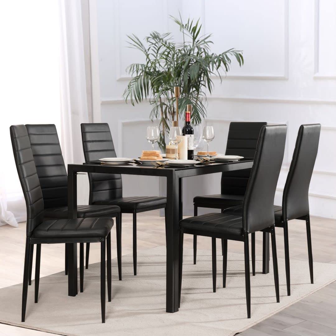 GiantexUK Set of 4/6 Dining Chairs, PU Leather Bar Chairs with Upholstered Seat, High Back Accent Seats for Home Office