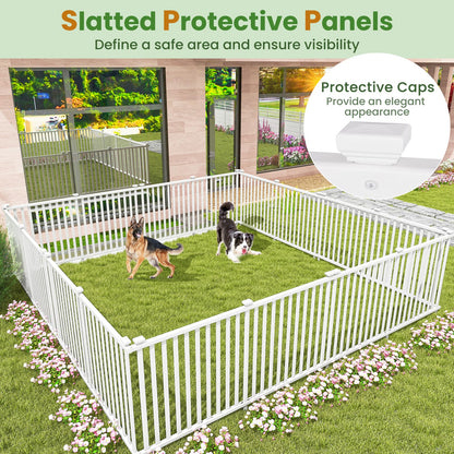 2 Panels Decorative Garden Fence, 203 x 95cm PVC Landscape Fencing Panels with Sharp Ground Stakes & Protective Caps