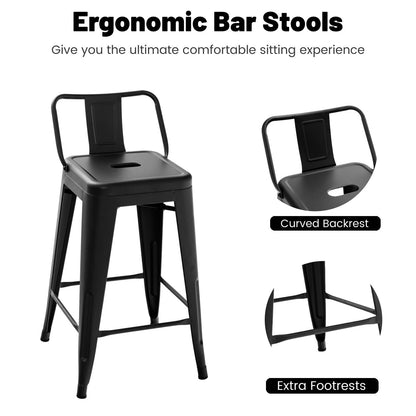 GiantexUK Metal Bar Stools Set of 4, Stackable Kitchen Chairs with Low Backrest, Footrests & Non-Slip Foot Pads, 40 x 43 x 77cm