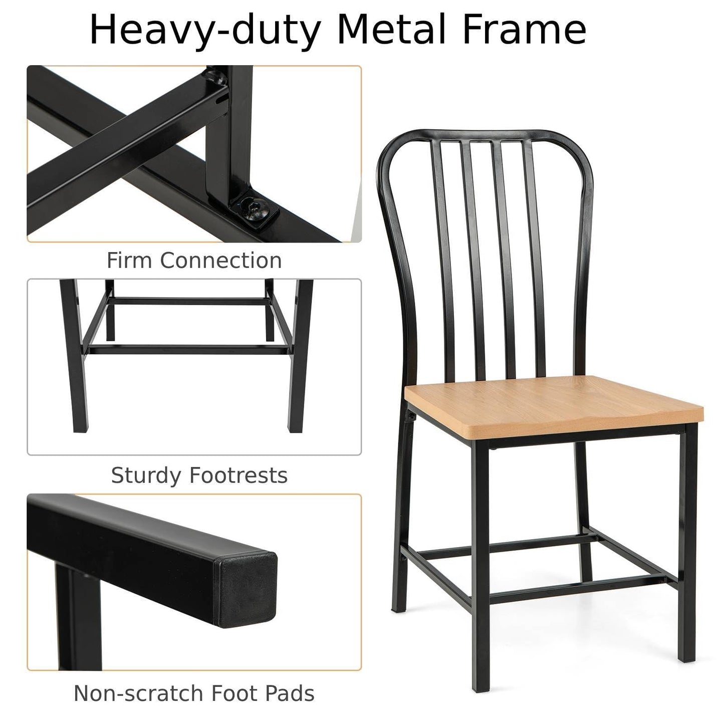 GiantexUK Dining Chairs Set of 2/4, Metal Frame Kitchen Chairs with Spindle Backrest, Footrests & Non-Slip Foot Pads