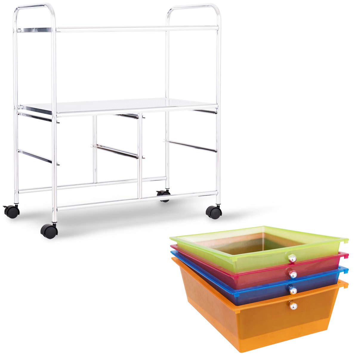 GiantexUK Storage Trolley with 4 Drawers, 3 Tier Rolling Cart with Lockable Wheels