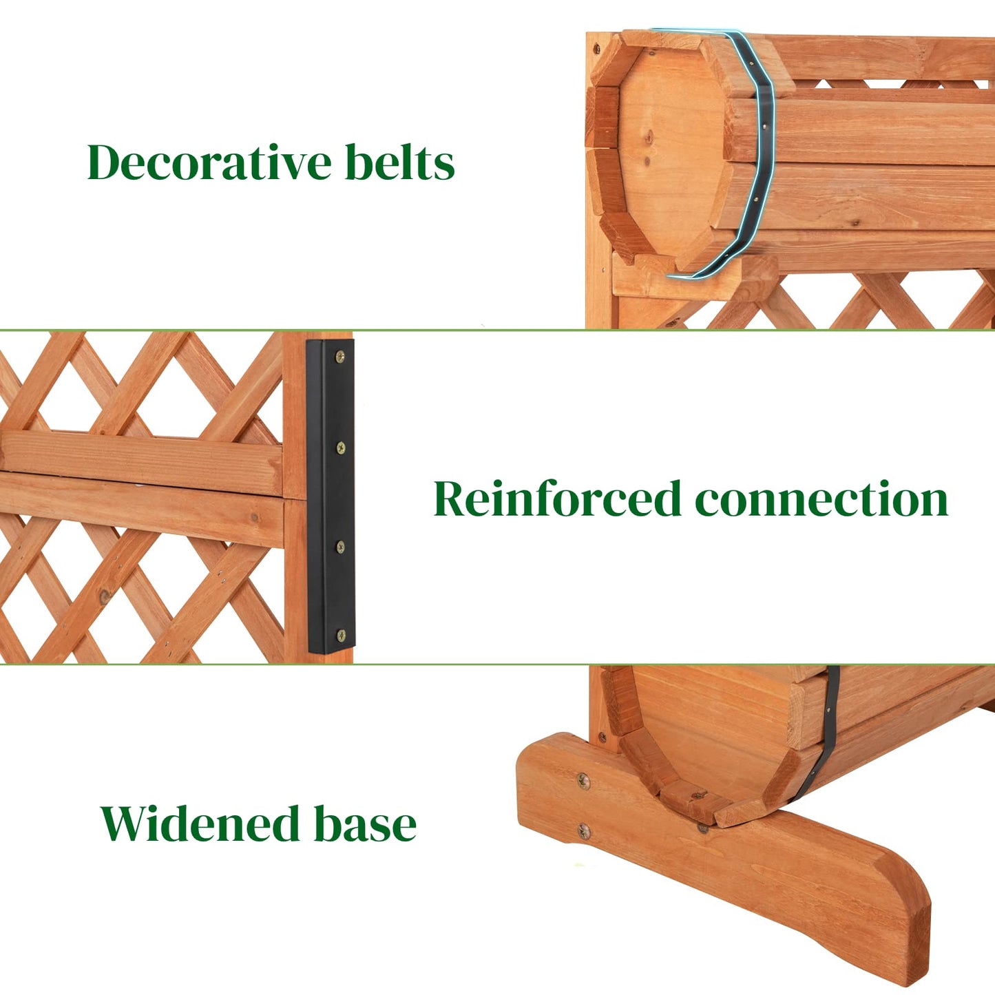 GiantexUK Double Barrel Garden Planter with Trellis, Fir Wood Raised Garden Bed Stand