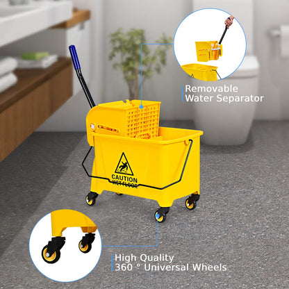 GiantexUK 20L Mop Bucket and Wringer, Mobile Cleaning Floor Cart with Metal Handle, Mopping Buckets for Household & Commercial Use (20L, 28 x 60 x 67cm)