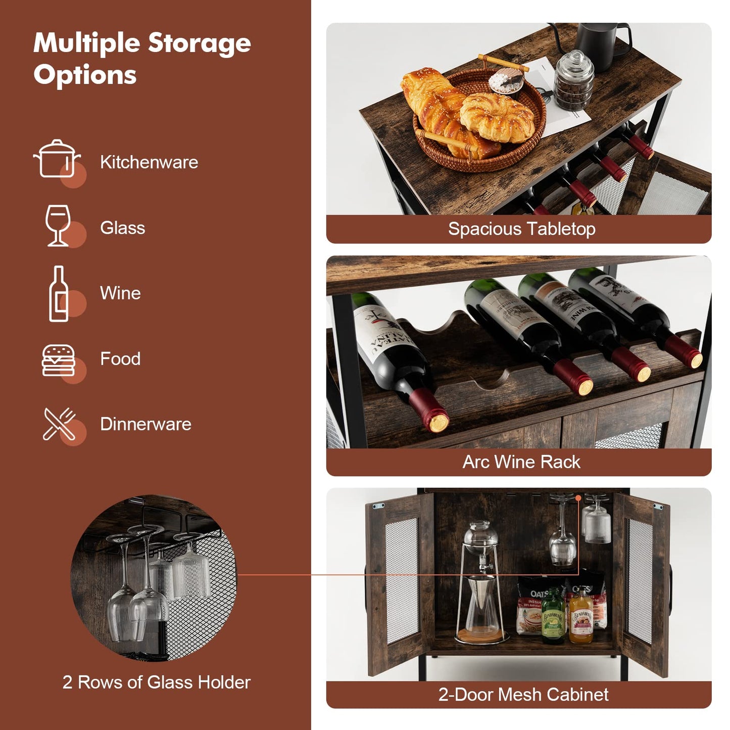 GiantexUK Wine Bar Cabinet, Industrial Kitchen Sideboard with Removable Wine Rack