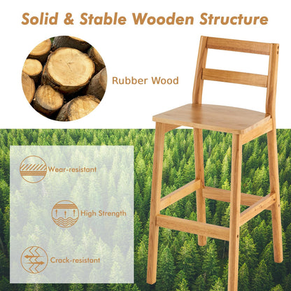 GiantexUK Bar Stool Set of 2, Rubber Wood Breakfast Chairs with Backrest & Footrest, 71CM Armless Counter Height Seat Set