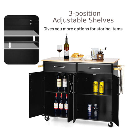 GiantexUK Kitchen Island on Wheels, Rolling Storage Serving Trolley with Rubber Wood Countertop