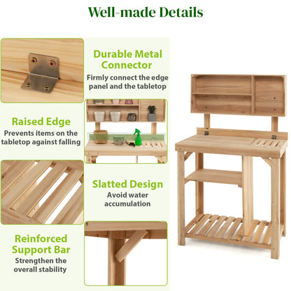 GiantexUK Garden Potting Table, Fir Wood Potting Bench with Multiple Storage Shelves