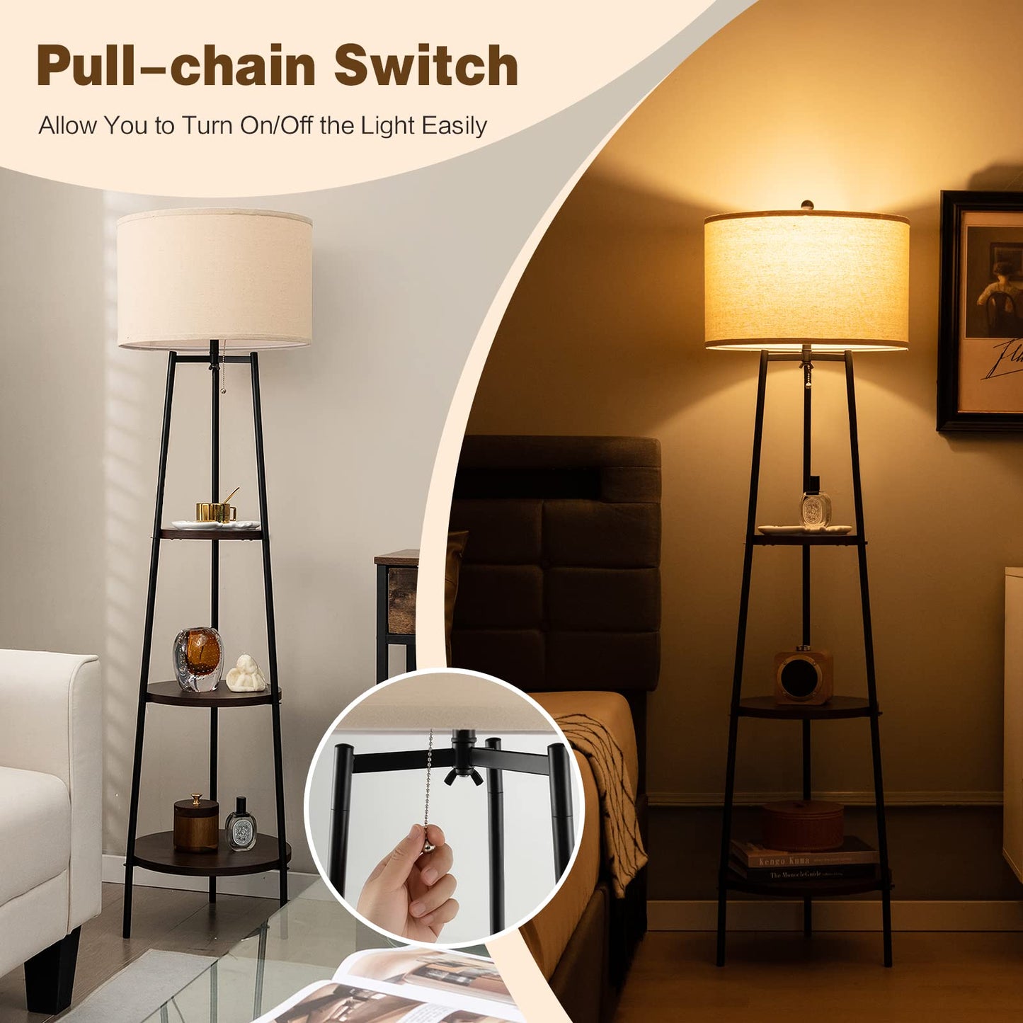 GiantexUK Tripod Floor Lamp with Shelves