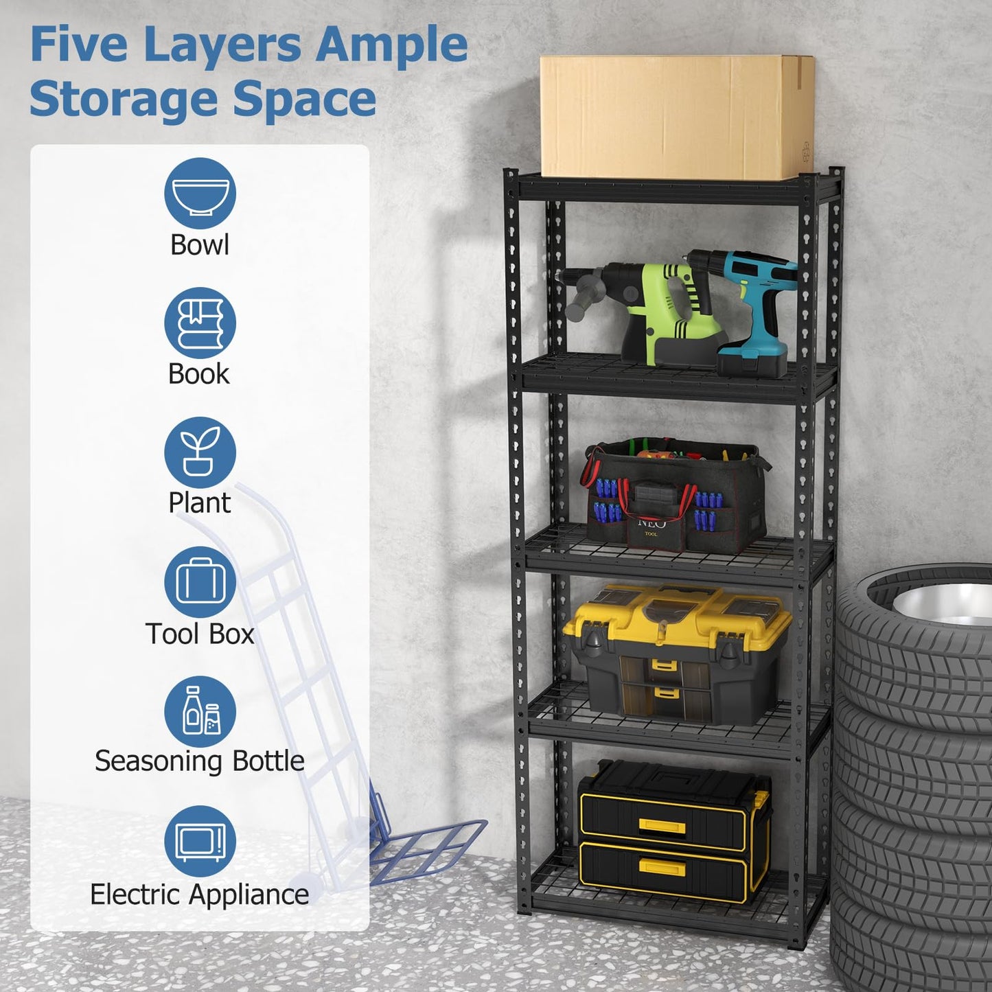 GiantexUK 5 Tier Garage Shelving Unit, Heavy Duty Adjustable Metal Shelves with Anti-tipping Device