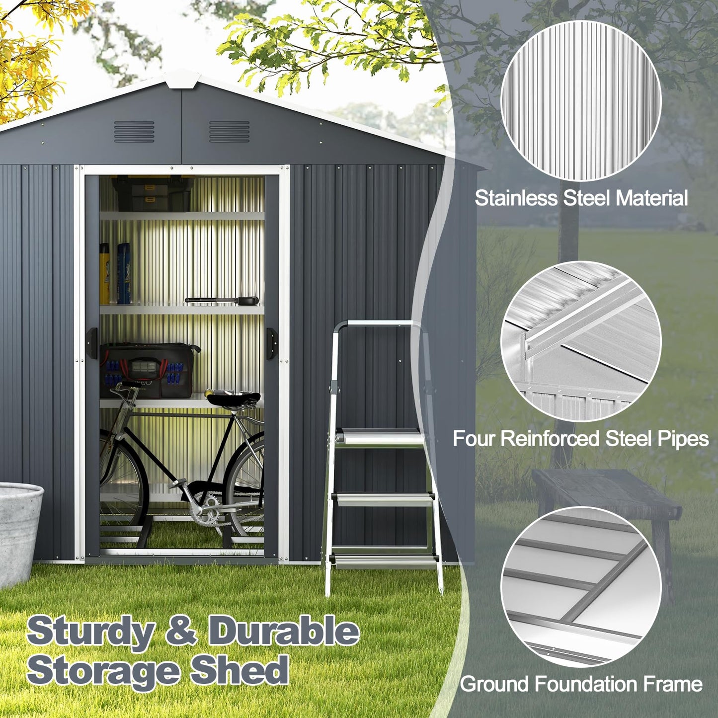 GiantexUK 8x6FT Metal Garden Shed, Slope Roof Utility Shed Building for Backyard Garage