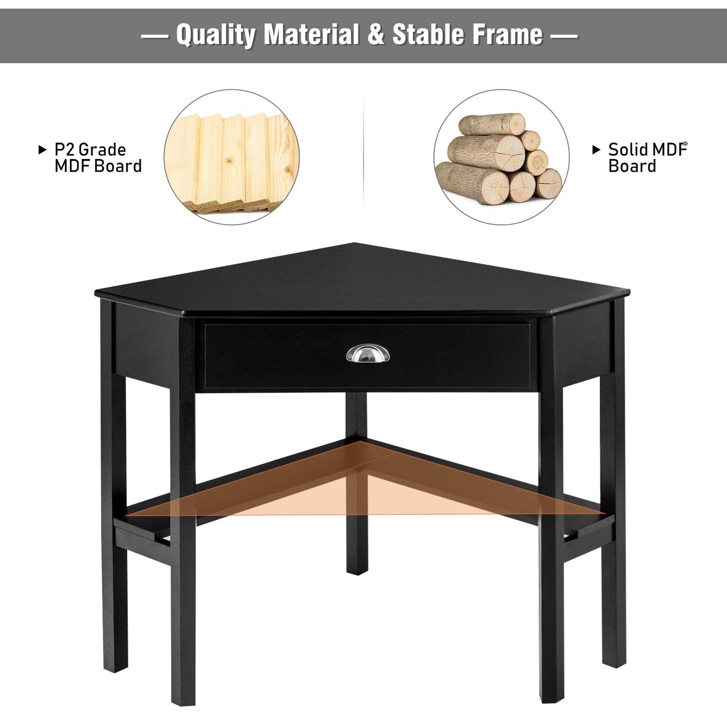 Corner Desk, Triangular Computer Desk Workstation with Open Shelf & Drawer