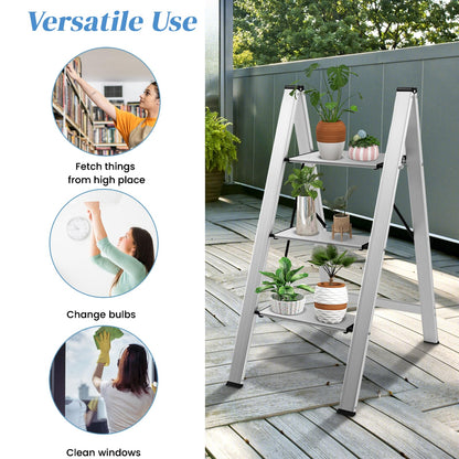 GiantexUK 3 Folding Step Ladder, Aluminum Tread Stepladder with Anti Slip Pedal and Footpads