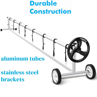 GiantexUK Pool Reel System for Pool Covers, 1.65-7.7m Adjustable Pool Cover Roller Reel Rewinder on Wheels
