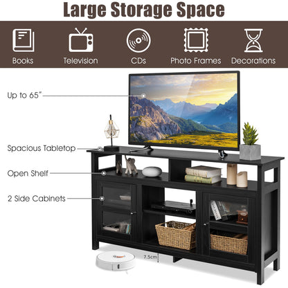 TV Stand for TVs up to 65", Wooden Television Media Entertainment Center with 4 Open Shelves & 2 Side Cabinet