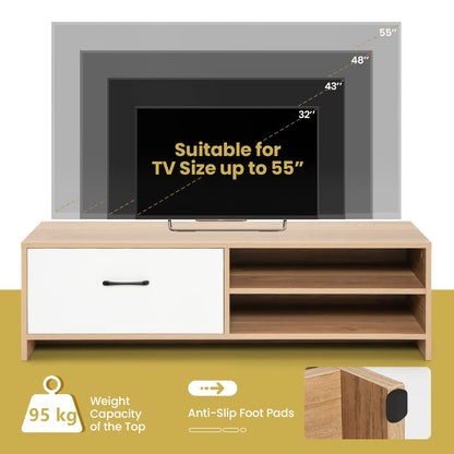 TV Stand for TVs up to 55 Inches, Wooden TV Cabinet Media Entertainment Center with Drawer and 2-Tier Storage Shelf