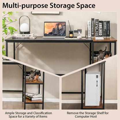 Computer Desk, 140x60x74cm Industrial Study Table Writing Workstation with Storage Shelf