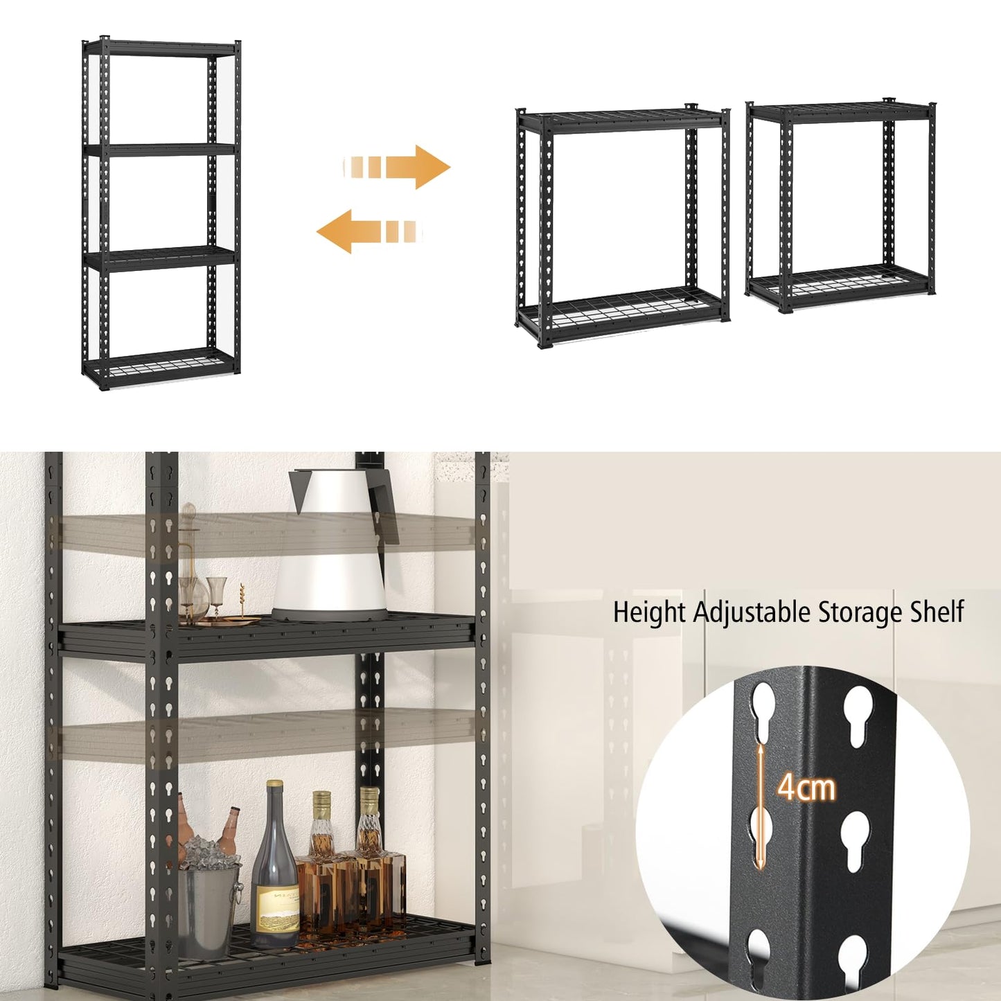 GiantexUK 4 Tier Garage Shelving Unit, Heavy Duty Adjustable Metal Shelves with Anti-tipping Device