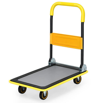 GiantexUK Folding Hand Sack Truck, 150KG Capacity Heavy Duty Platform Trolley with Wheels & Handle(73x49x83cm, 150KG, Yellow+Black)