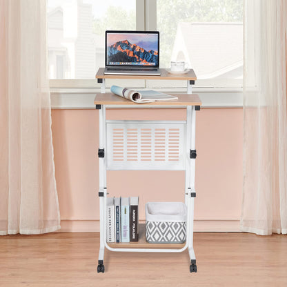 Computer Desk Height Adjustable, 2-In-1 Mobile Sit Stand Converter Lifting Desk with Wheels and Footrest