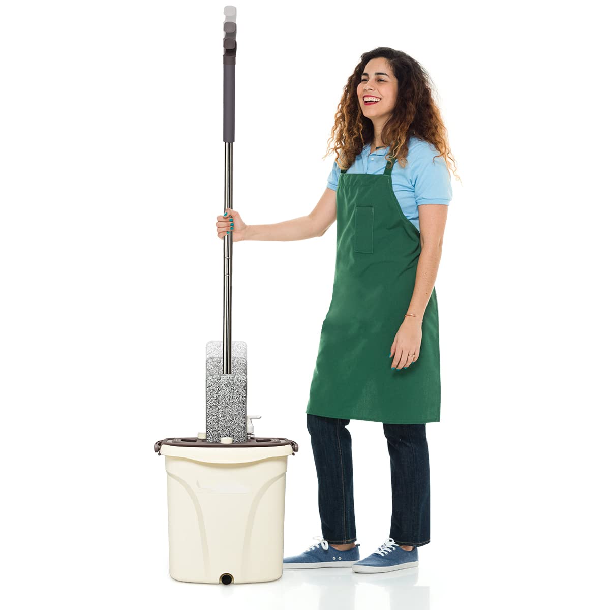 GiantexUK Floor Mop and Bucket Set, Hands-Free Flat Floor Cleaning Mop with 2PCS Microfiber Pads & 360° Rotating Head