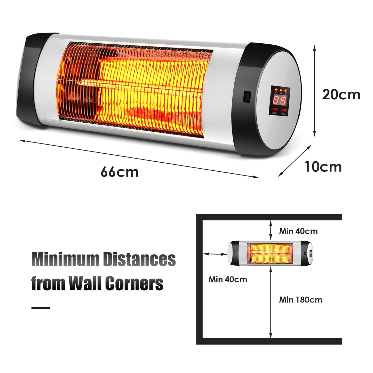 GiantexUK Wall-Mounted Patio Infrared Heater, 3 Modes Electric Warmer with LED Display