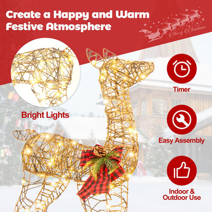 2-Piece Reindeer Family Set, Light Up Garden Christmas Figure Decorations with LED Lights