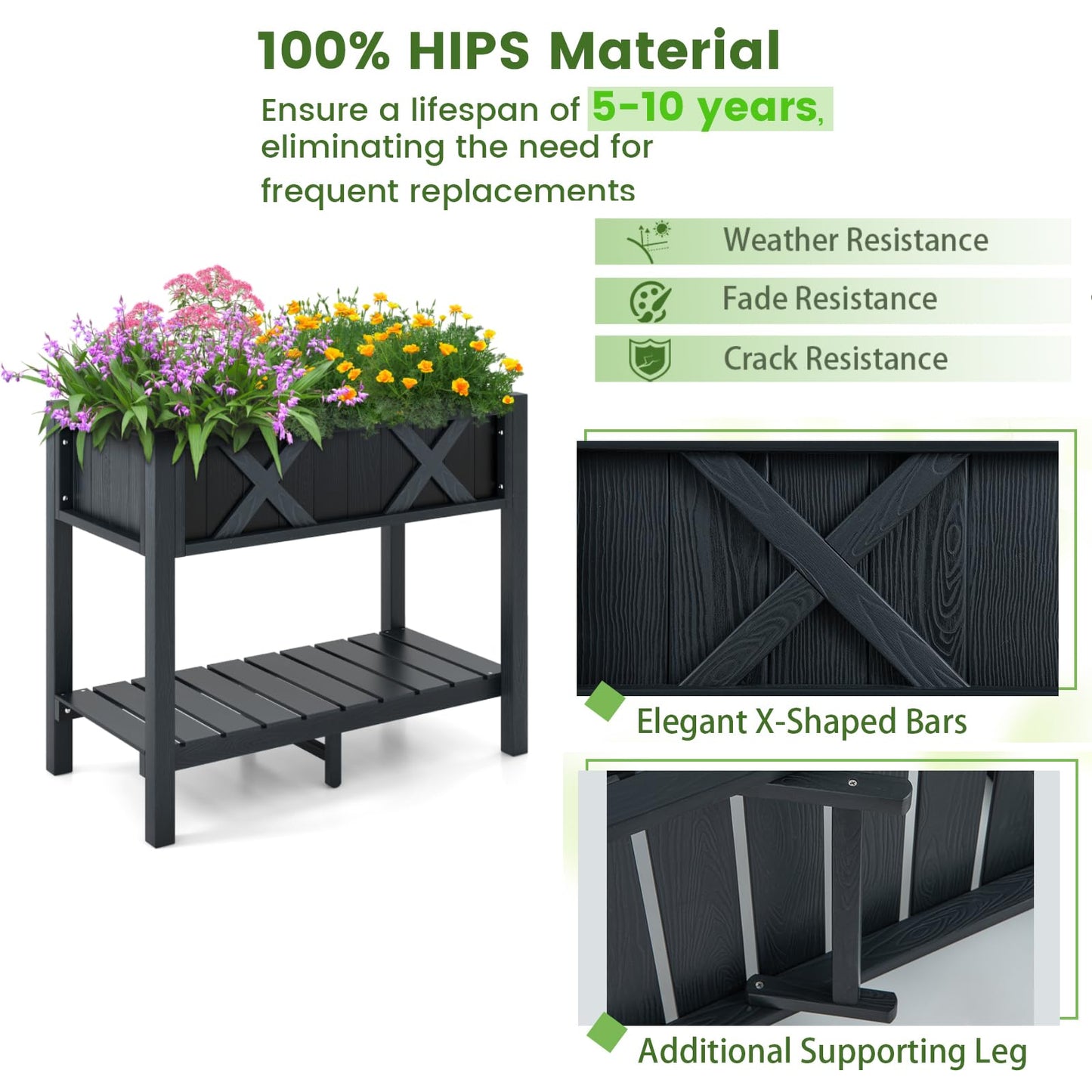 GiantexUK Raised Garden Bed, HIPS Elevated Planter Box with Storage Shelf