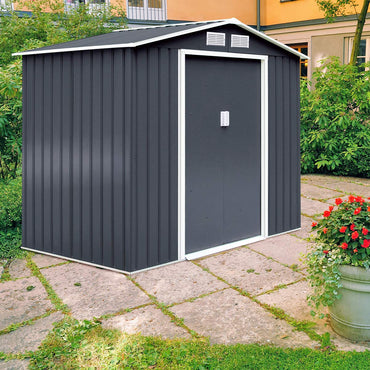 GiantexUK 9x6FT Metal Garden Shed, Slope Roof Utility Shed Building (9x6FT, 2 Vents, with Base)