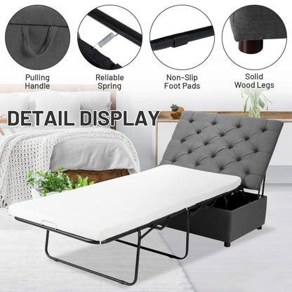 2-in-1 Folding Sofa Bed with Mattress, Convertible Lounge Sofa Ottoman