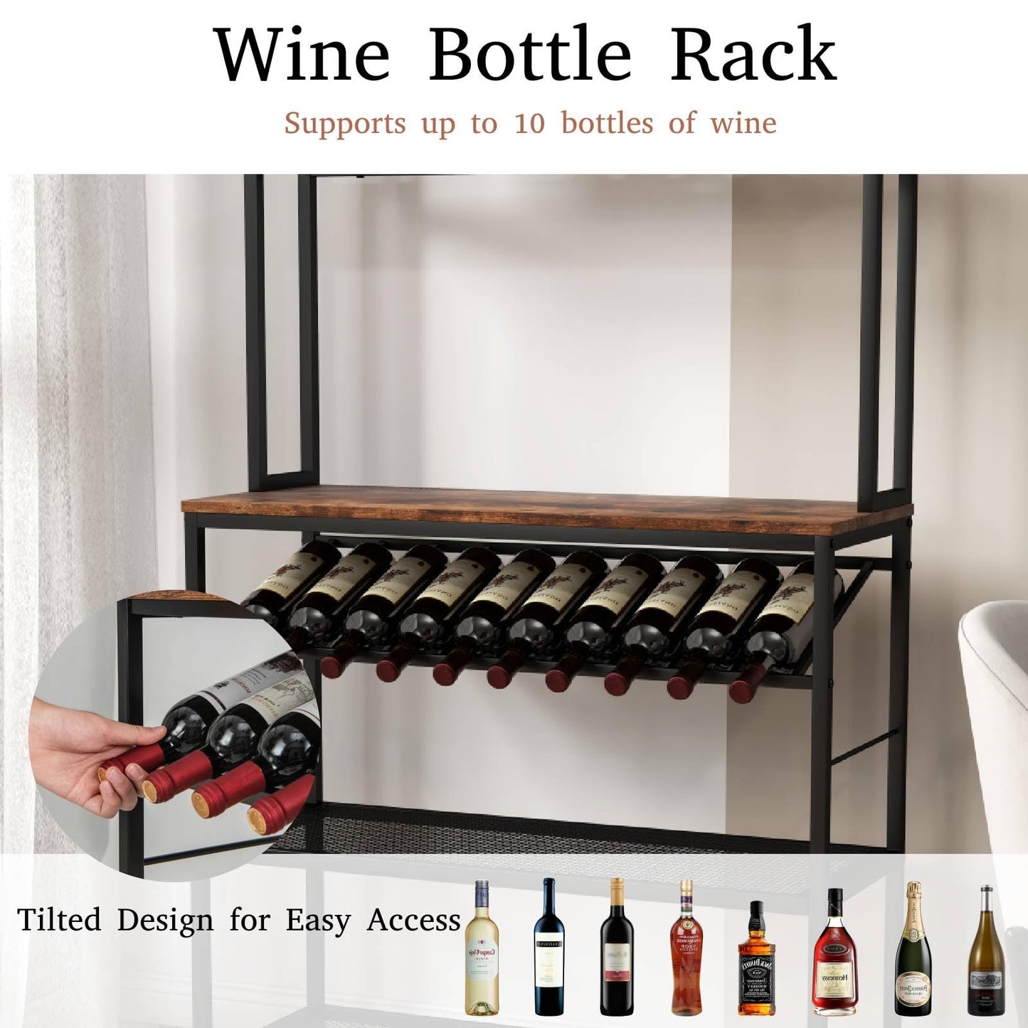 GiantexUK Kitchen Baker’s Rack, 5-Tier Storage Shelf with Wine Bottle Holder, 2 Mesh Shelves