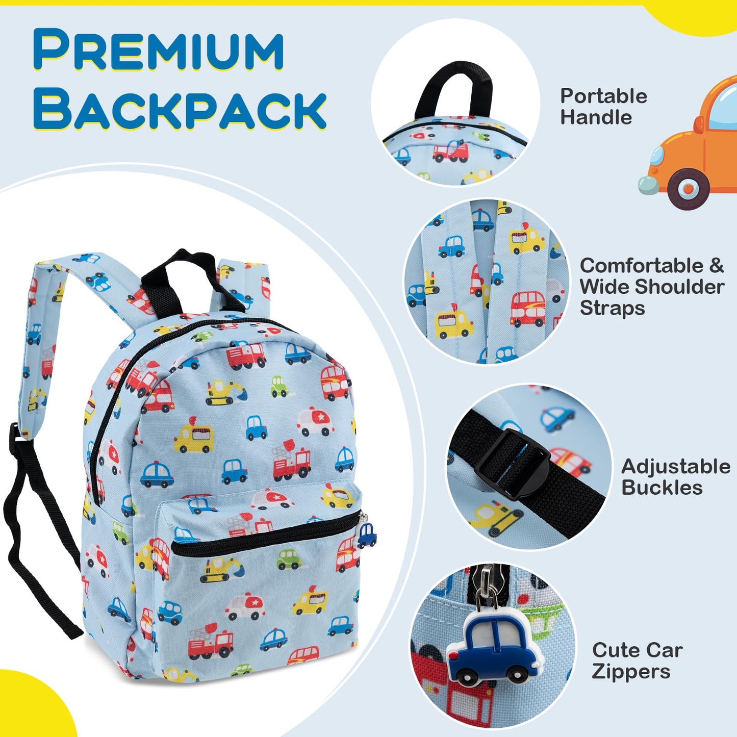 5Pcs Kids Luggage Set, 13" Backpack & 16" Children Hardshell Suitcase with Wheels, Neck Pillow