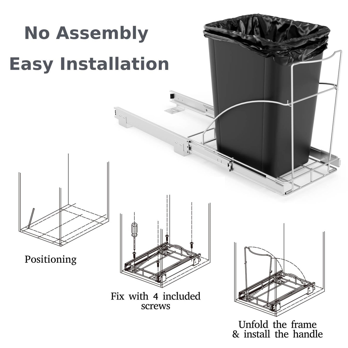 GiantexUK 29L Pull Out Trash Can Slider, Metal Under Cabinet Trash Can Shelf with Arch Handle & Ball-Bearing Slides