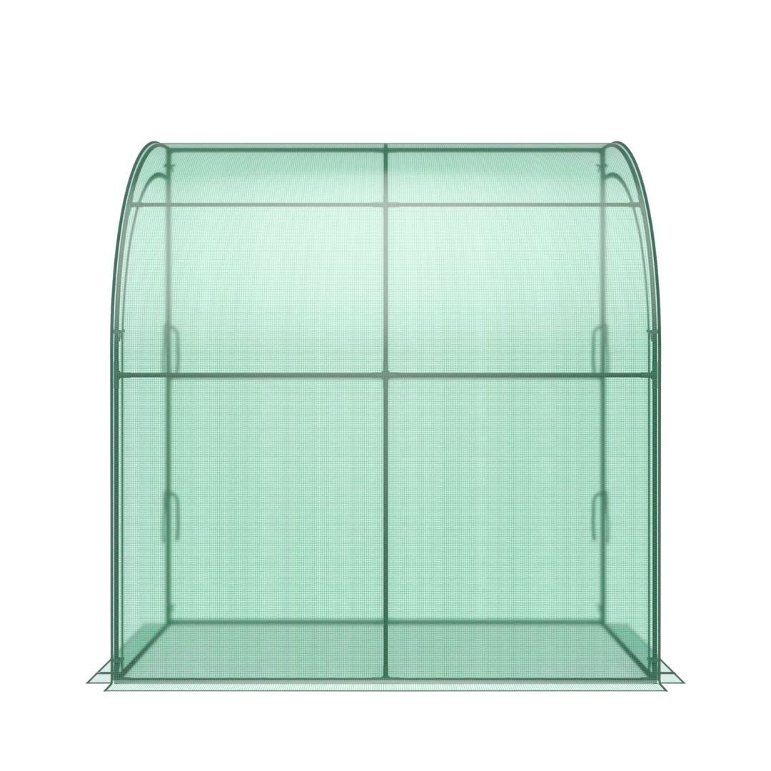 GiantexUK Mini Walk-in Greenhouse with Flower Rack, Portable Lean-to Green house with Weatherproof PE Cover & Roll-up Zipper Doors