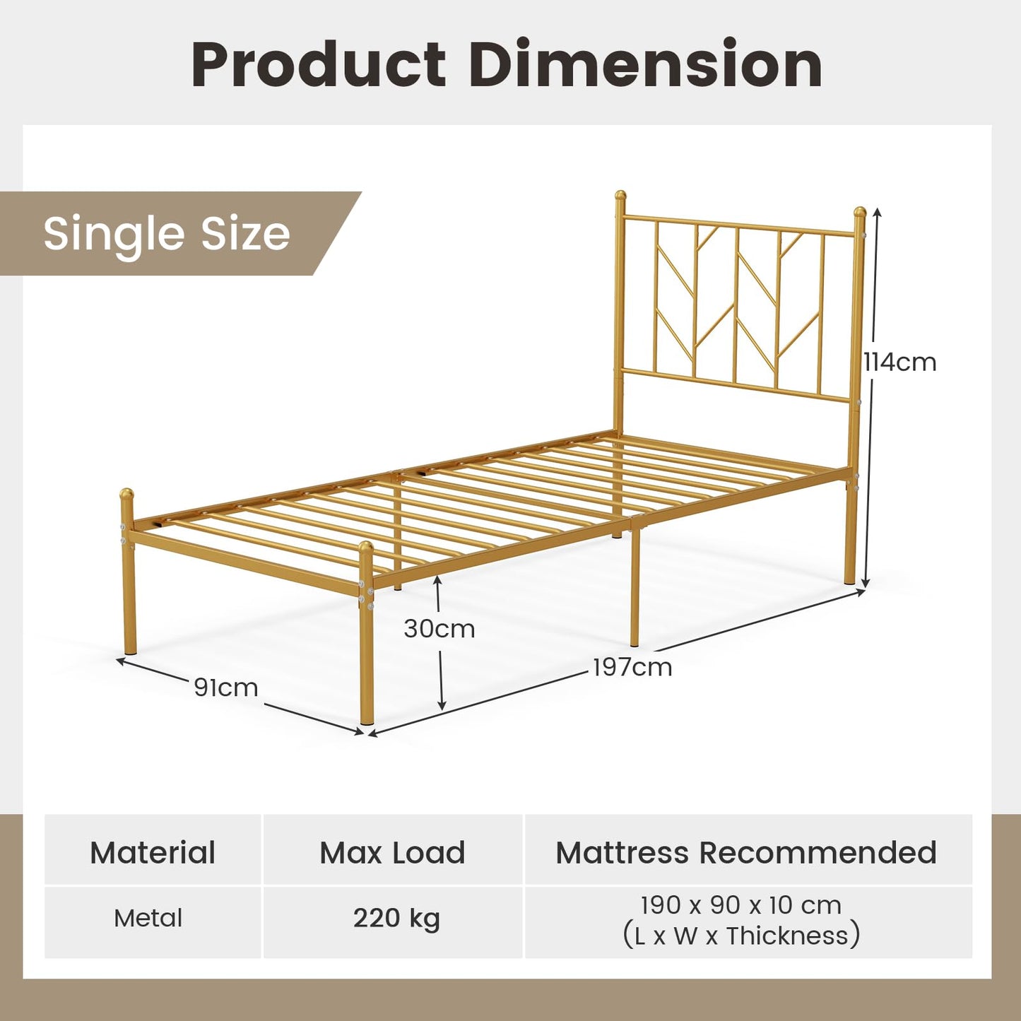 3FT/4FT6 Platform Bed Frame, Single/Double Slatted Mattress Foundation with Under Bed Storage