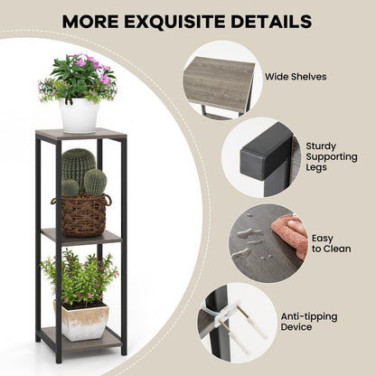 3 Tier Tall Metal Plant Stand, Corner Plant Holder with Anti-tipping Devices (without Drawer)