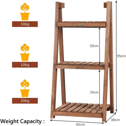 GiantexUK Folding Plant Stand, 3 Tier Wooden Flower Pot Display Rack, Garden Plants Ladder Herb Shelves (3 Tier, 45 x 38 x 95cm)