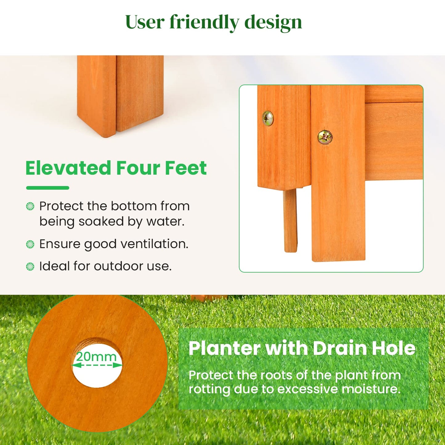 GiantexUK Garden Planter with Trellis, Wood Raised Garden Bed with Drainage Holes (55x52x180cm, Triangle Box, Orange)