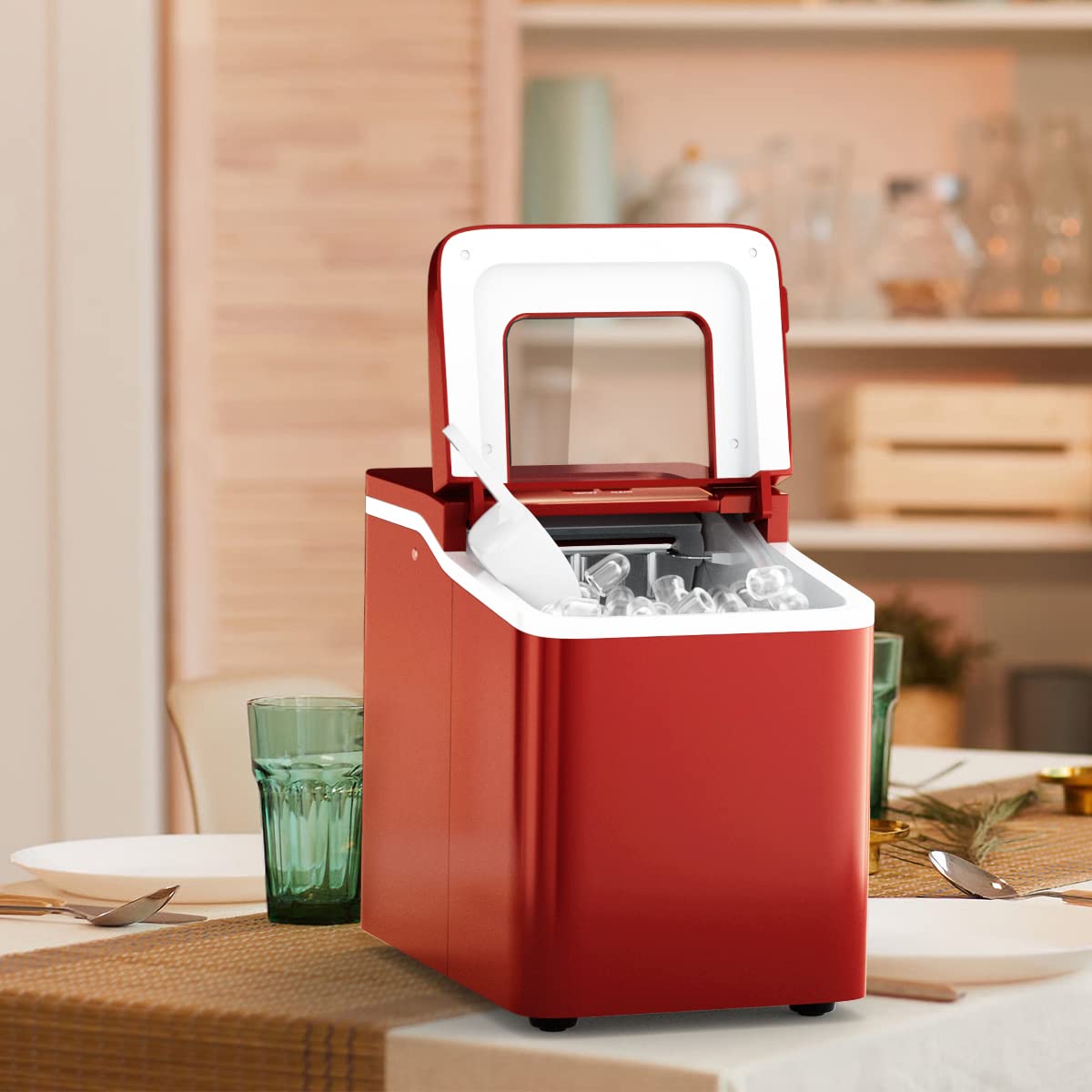 GiantexUK 12kg/24h Countertop Ice Maker, Portable Ice Cube Maker with Ice Basket and Scoop