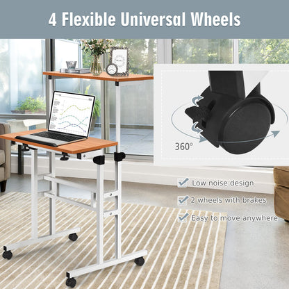 Height Adjustable Standing Desk, Mobile Laptop Table Computer Desk with Tilting Tabletop and Wheels