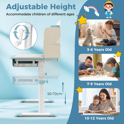 Kids Study Desk, Height Adjustable Children School Desk with Storage, Tilt Desktop, Pen Holder & Scale Ruler