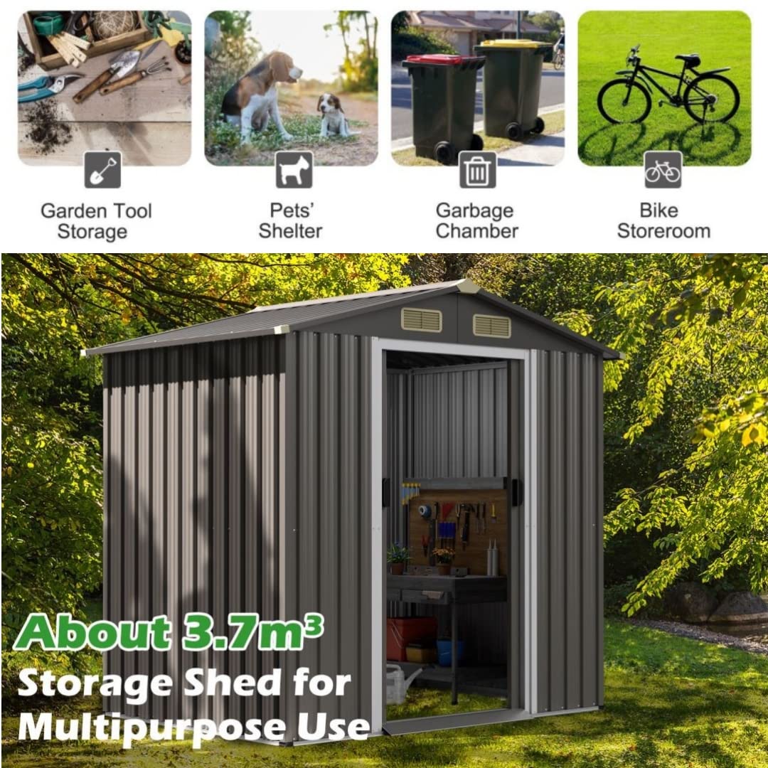 GiantexUK 6x4FT Metal Garden Shed (6x4FT, Light Grey)