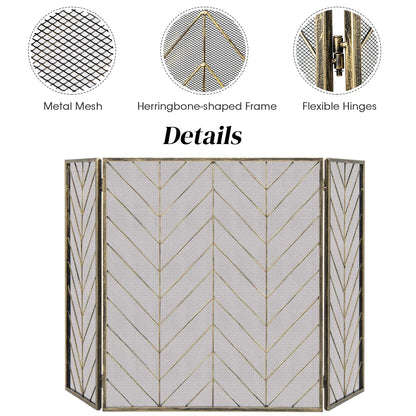 GiantexUK 3-Panel Folding Fireplace Screen, 133 x 78cm Metal Mesh Spark Guard, Heavy Duty Freestanding Spark Protection