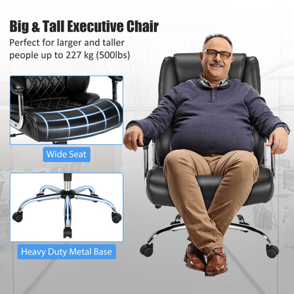 500LBS Big & Tall Executive Office Chair, Height Adjustable Leather Computer Desk Chair, Black+Silver