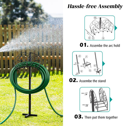 GiantexUK Garden Hose Holder Freestanding, Heavy Duty Metal Water Hose Stand with Arc Hanger