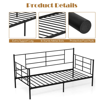 Single Metal Day Bed, 3FT Bed Frame Home Guest Sofa Bed with 28cm Underbed Storage Space