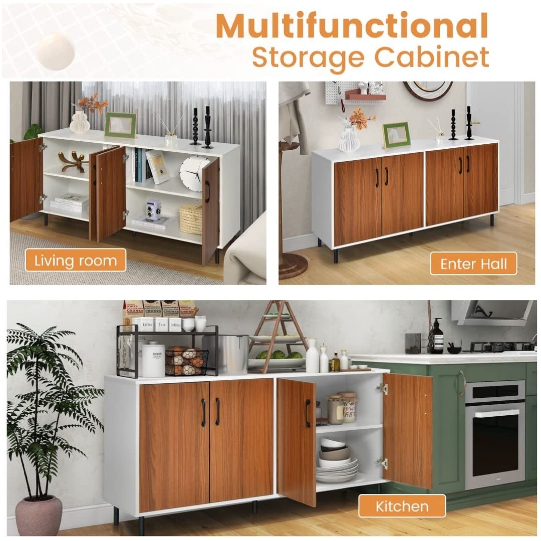 GiantexUK Kitchen Sideboard, Wooden Buffet Cabinet with 4 Doors and 5 Legs