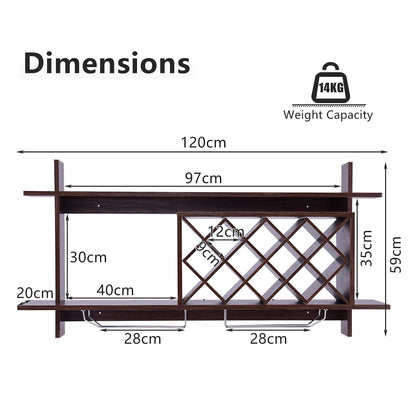 GiantexUK Wall Mounted Wine Rack, Floating Wine Storage Shelf with Goblet Holder