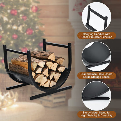 GiantexUK U-Shaped Firewood Rack, Metal Firewood Log Holder with Handy Handles